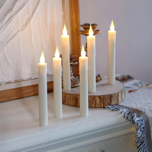 Vista 8 de FPOO Velas de Adviento sin llama con portavelas de madera, velas de Adviento que funcionan con baterías, 3 candeleros LED morados y 1 rosa