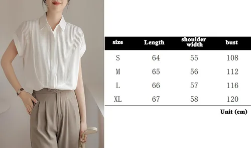 Vista 2 de Women's Vintage Solid White Button Down Shirt Casual Lapel Single Breasted Blouse for Office Work