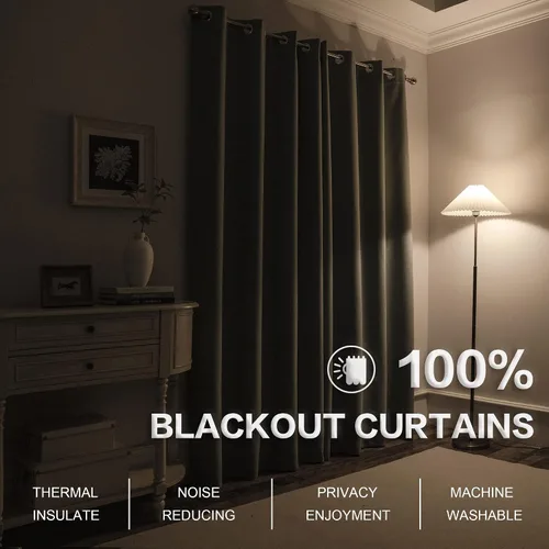 Vista 2 de KEQIAOSUOCAI Cortinas de lino 100% opacas de 100 pulgadas de largo, 2 paneles para dormitorio, estilo casa de campo moderna, completamente negro