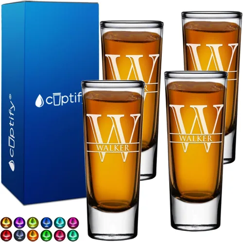 Vista 71 de Vaso de chupito personalizado con fondo negro personalizado de 2 oz, vasos de chupito cordiales con inicial y nombre en script dividido