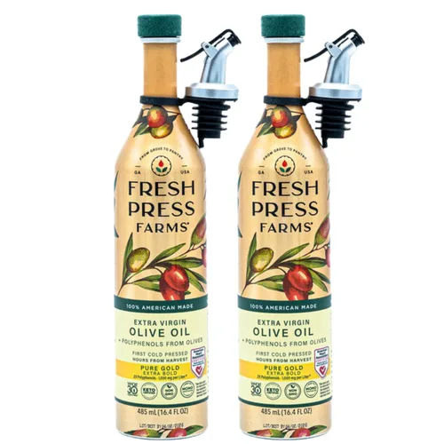 Vista 9 de Fresh Press Farms Aceite de Oliva Virgen Extra Prensado en Frío Audaz, 16.4 Fl Oz (Paquete de 2), Cultivado en Georgia, 100% Hecho en Estados