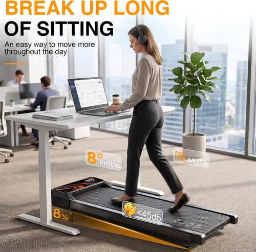 Vista 4 de RJOP 2.5HP Walking Mat with Incline Pad, Under Desk Treadmill for Home Gym