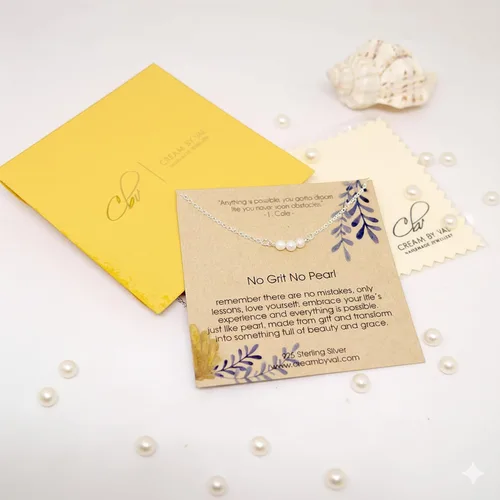 Vista 6 de Collar de plata de ley sin grano y sin perlas, regalo de amor propio y empoderamiento para mujer, colgante de perla real con tarjeta de mensaje