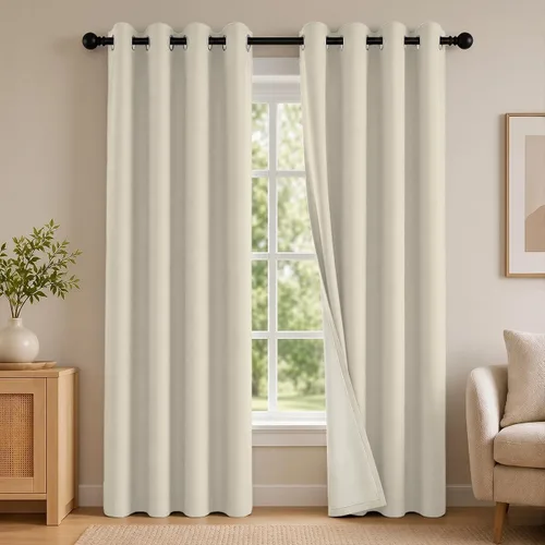 Vista 115 de 2 paneles de cortinas 100% opacas, de peso medio, con aislamiento térmico y ojales para dormitorio, sala de estar, tratamiento de ventana