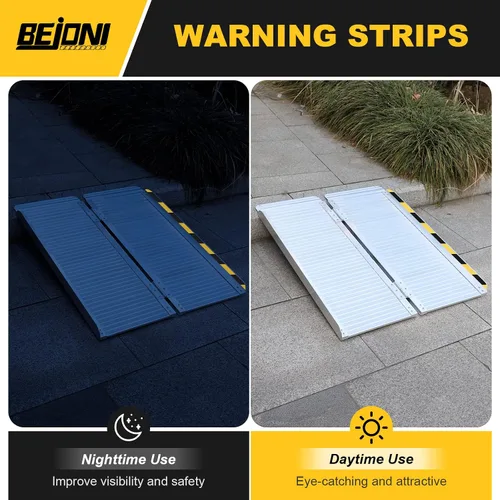 Vista 4 de BEJONI Rampa de silla de ruedas portátil plegable plateada de 3 pies, rampa de umbral de aluminio antideslizante para escalones y puertas del hogar