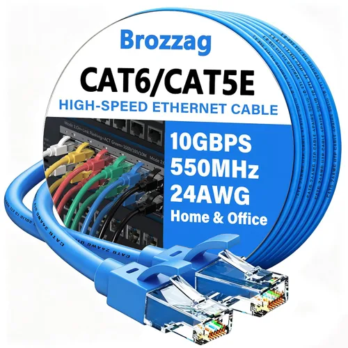 Vista 10 de Cable Ethernet de 20 pies para Cat6/Cat5E, 10 Gbps compatible con Cat8/Cat7, cable de red 24AWG para interiores y exteriores, entierro directo Negro