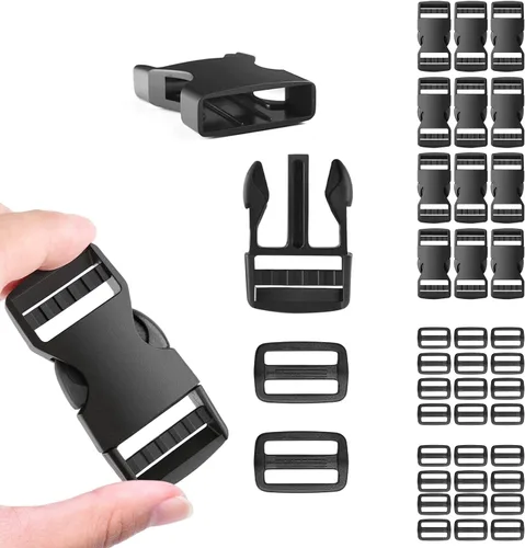 Vista 11 de Paquete de 6 hebillas de liberación lateral rápida de 1 pulgada, hebillas dobles ajustables, clips que no requieren costura, hebilla de plástico