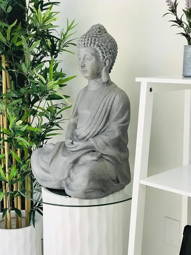 Vista 6 de Kante 25.6 "ligero sentado meditando Buda Zen interior al aire libre estatua gris hormigón Sentado de hormigón de 25.6 "h