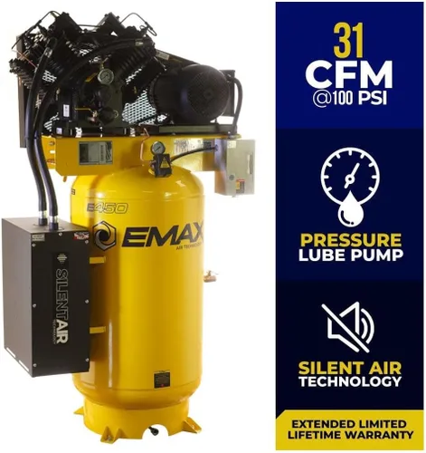 Vista 6 de Compresor de aire silencioso de 10 HP, vertical, 1 PH, 80 galones, serie Industrial Plus, modelo ESP10V080V1 por EMAX Compressor
