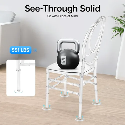 Vista 5 de Clear Dining Chairs Set of 4, Modern Kitchen Chairs with Transparent Seat, Transparent PC Accent Side Chairs, Clears Elegant Wedding Chairs for
