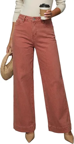 Vista 15 de Dokotoo Pantalones de mezclilla casuales de cintura alta para mujer Marrón