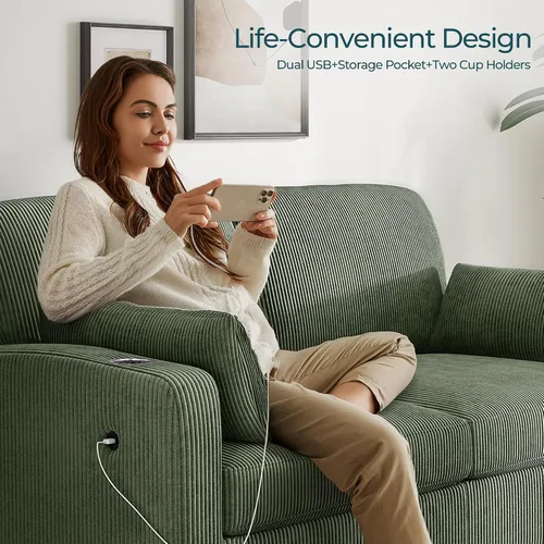 Vista 6 de LINSY HOME Sofá cama extraíble – Sofá cama convertible de dos plazas, sofá cama extraíble con marco de cama mejorado, carga USB y portavasos, sofá