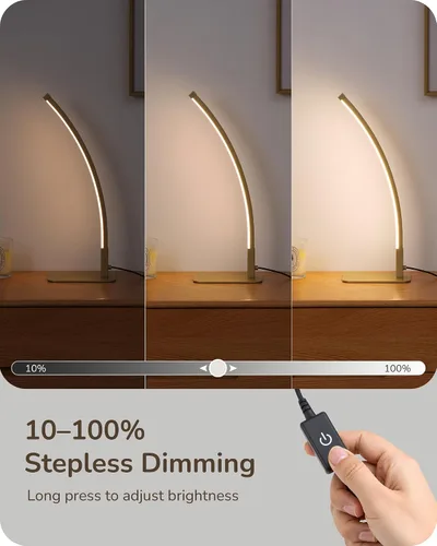 Vista 5 de EDISHINE Lámpara de mesa LED curva, moderna lámpara de noche con 3 temperaturas de color y atenuación continua, aluminio y hierro, lámpara de mesita