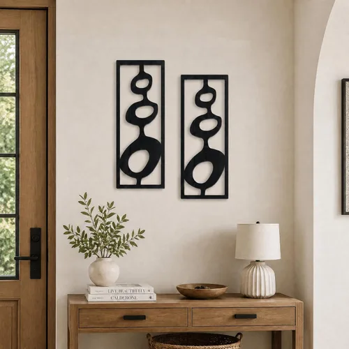 Vista 6 de Zzbakress 2 piezas de arte de pared de mediados de siglo moderno geométrico Negro