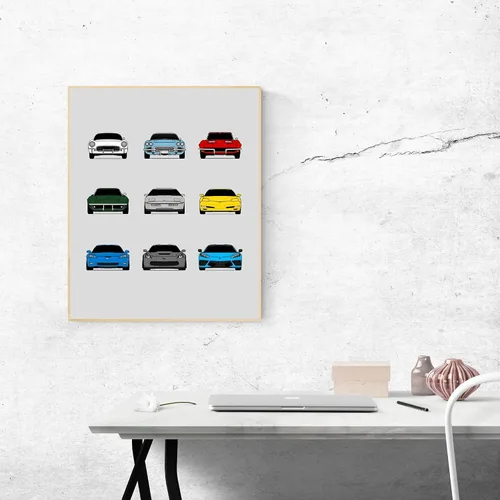 Vista 4 de Custom Car Posters Póster hecho a mano compatible con Chevy Corvette Generations e impresión de C1 C2 C3 C4 C5 C6 C7 C8 – Multi, impresión metálica