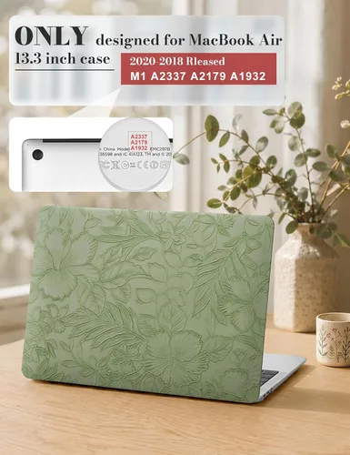 Vista 2 de iCasso - Funda compatible con MacBook Air de 13 pulgadas, versiones 2020-2018 A2337 M1 A2179 A1932, carcasa rígida de plástico con textura de cuero