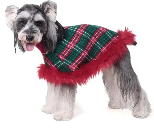 Vista 10 de Suéter para perro con capa, suéter de algodón perla para cachorros, ropa de punto para clima frío para perros pequeños, ropa clásica de cuello