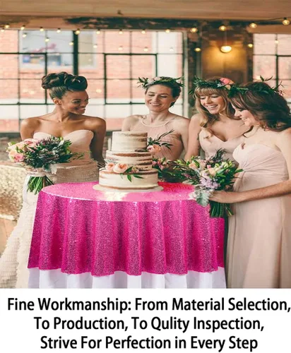 Vista 4 de ShinyBeauty Mantel de lentejuelas rosa intenso, superposición redonda brillante de 120 pulgadas para decoración de bodas, fiestas de cumpleaños