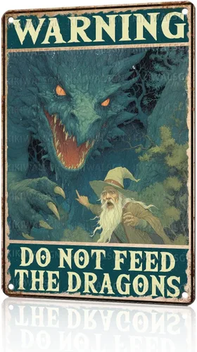 Vista 9 de Letreros metálicos para decoración de pared con diseño de dragón, con texto en inglés "Do Not Meddle in the Affairs of Dragons", divertido póster
