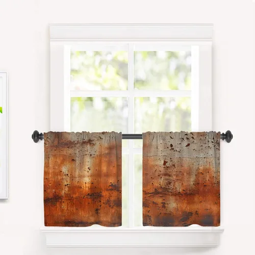 Vista 119 de Cortinas opacas de poliéster multicapa marrón con diseño de bosque natural, 2 unidades, 26 x 24 pulgadas