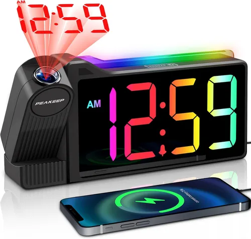 Vista 10 de Peakeep Projection Alarm Clock for Bedroom Ceiling with Colorful Nightlight