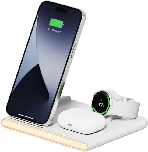Vista 11 de mooas Flip Square - Cargador inalámbrico 3 en 1 con carga rápida, luz nocturna de 2 colores, compatible con iPhone 13/14/15, Galaxy S22, S23, S24
