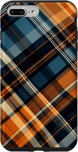 Vista 12 de Funda para iPhone 16 Navy Black and Orange Plaid Halloween Otoño Calabazas