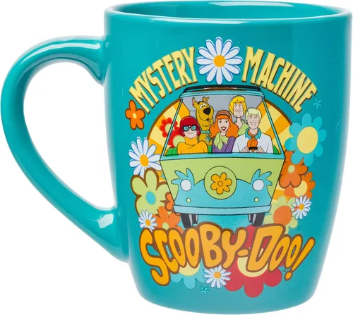 Vista 2 de Silver Buffalo Scooby Doo Group Mystery Machine Flowers Jumbo - Taza de cerámica curvada, 25 onzas Máquina misteriosa