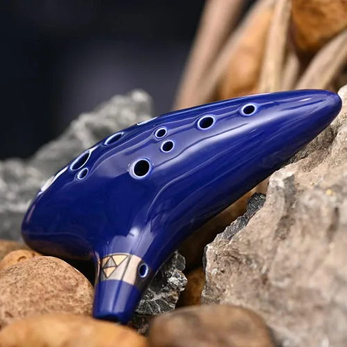 Vista 2 de Ocarina Piccolo de cerámica Alto C de 12 agujeros, regalo de instrumento musical para adultos principiantes con soporte de exhibición, libro