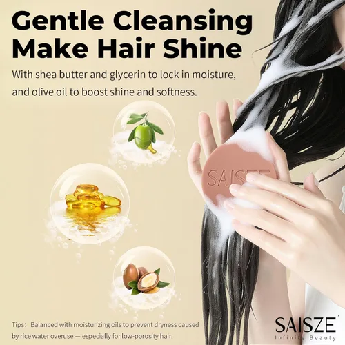 Vista 4 de Barra de champú y acondicionador de agua de arroz para cabello suave y fortalecedor, 2 barras