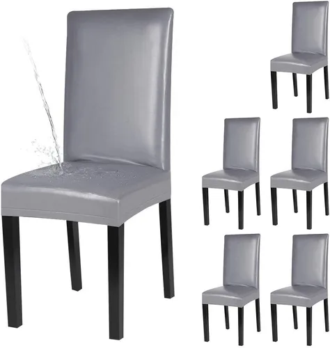 Vista 8 de Fundas para silla de comedor Yisun, fundas elásticas para silla de comedor, funda protectora para silla de comedor, mezcla de poliéster, Beige