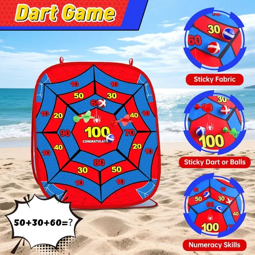Vista 4 de Juego de lanzamiento de sacos de araña 4 en 1 para niños, juego de Cornhole para interiores y exteriores, juguetes para niños y niñas de 3 a 8 años