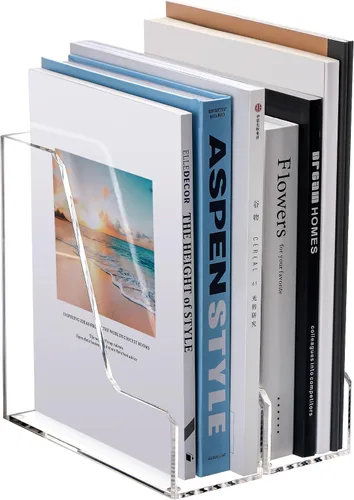 Vista 9 de HeZone Soporte para revistas, organizadores de escritorio de acrílico transparente, organizador de archivos para escritorio, estante de revistas