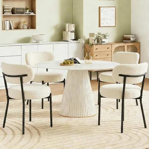 Vista 9 de DUMOS Juego de 4 sillas de comedor, sillas modernas de mediados de siglo, respaldo curvado tapizado, sillas de cocina con patas de metal negro, beige