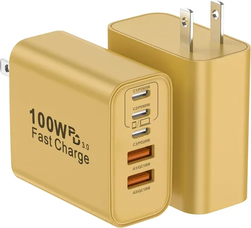 Vista 17 de Bloque de Cargador USB C, Paquete de 2 Cargadores de Pared USB C de 65W con 6 Puertos, Cargador de Pared para iPhone, Adaptador de Corriente PD+QC