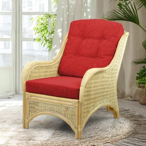 Vista 19 de Jam Lounge Living Accent - Sillón de mimbre de ratán natural, diseño hecho a mano con cojín marrón claro, colonial