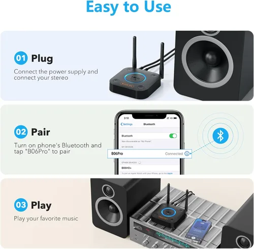 Vista 7 de [Actualizado] 1Mii B06Pro Receptor Bluetooth de largo alcance, adaptador de audio inalámbrico HiFi, receptor Bluetooth 5.3 con envolvente 3D aptX HD