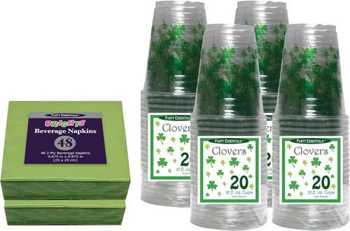 Vista 5 de Party Essentials Vasos de fiesta impresos de plástico suave, tréboles/tréboles, 12 onzas, 40