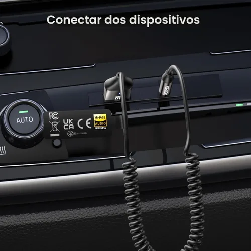 Vista 4 de UGREEN Adaptador auxiliar para automóvil Bluetooth 6.0 con LDAC, adaptador auxiliar de 0.138 in micrófono incorporado, receptor de audio Bluetooth