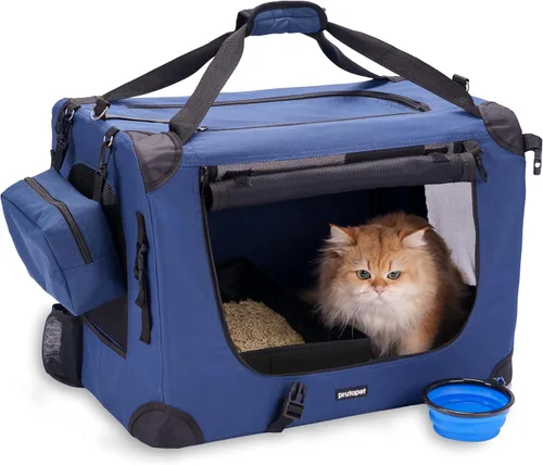 Vista 7 de Prutapet Transportador grande para gatos de 24 x 16.5 x 16.5 pulgadas, jaula portátil para perros pequeños y medianos, plegable, con cuenco plegable
