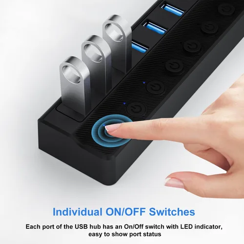 Vista 4 de ONFINIO Hub USB 3.0, concentrador divisor USB de 10 puertos Azul claro