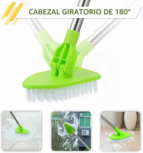 Vista 3 de Cepillo de limpieza con mango largo, 2 en 1, extensible, para baño, con 2 cerdas rígidas y 4 esponjas con mango largo, limpiador ligero desmontable