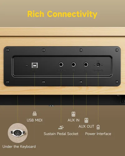 Vista 7 de Donner OURA R300 Piano de Teclado Ponderado de 88 Teclas para Avanzados, Piano Digital para el Hogar con 88 Teclas de Martillo Graduado, Bluetooth