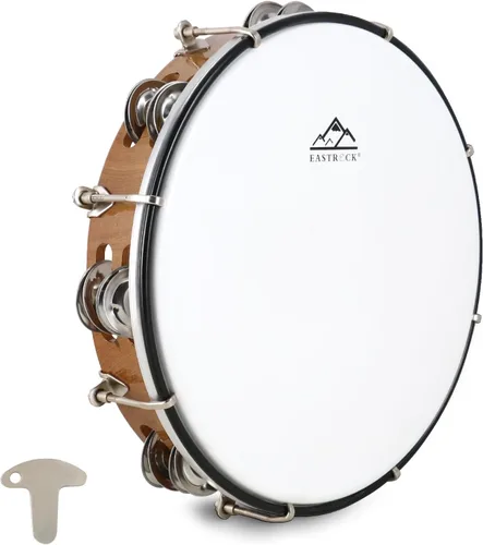 Vista 8 de EASTROCK - Pandereta de 8 pulgadas ajustable para adultos, pandereta de plástico de mano con doble fila de cascabeles de metal, instrumento musical