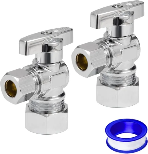 Vista 11 de 1 paquete de válvula de parada angular de latón sin plomo de 3/8 pulgadas Comp FIP x 3/8 pulgadas de compresión MIP válvula recta de agua de cuarto