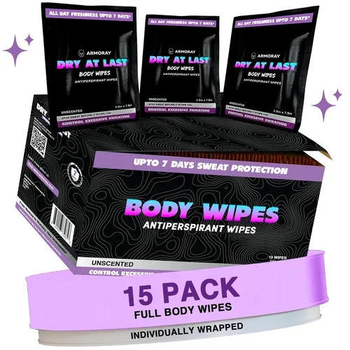 Vista 7 de Armoray Dry At Last - Toallitas antitranspirantes para el cuerpo, envueltas individualmente, toallitas desodorantes para mujeres para protección