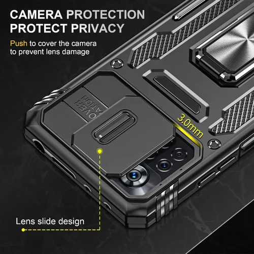 Vista 5 de Funda resistente para Xiaomi Poco X4 Pro 5G con funda protectora de cámara para Poco X4 Pro 5G, a prueba de golpes, con soporte de anillo magnético