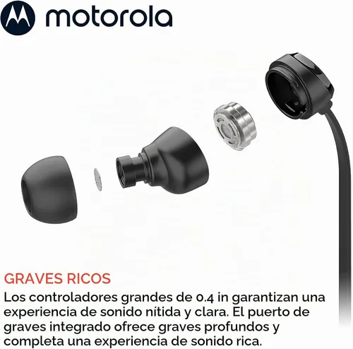 Vista 5 de Motorola Earbuds 3-S - Auriculares con cable con micrófono, auriculares intrauditivos con cable, cómodos auriculares de silicona ligeros, cable Negro