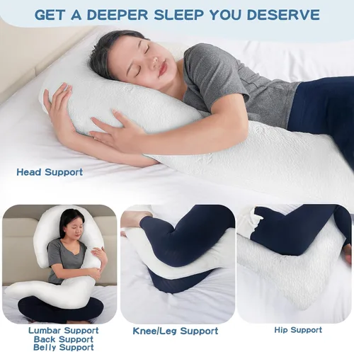 Vista 5 de SAHEYER Almohada corporal para dormir de lado, almohada corporal de 68 pulgadas de largo, almohada corporal de espuma viscoelástica con funda