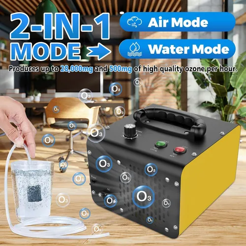 Vista 2 de JOBYNA Generador de ozono Agua Aire, 28,000 mg/h Modo de aire y 500 mg/h Modo de agua Purificador de aire de ozono, Máquina de ozono doméstico e